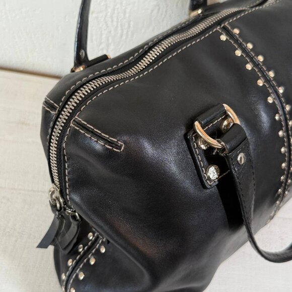 Michael Kors Astor Black Leather Satchel / Top‑Handle Bag Silver Studs - Picture 4 of 13